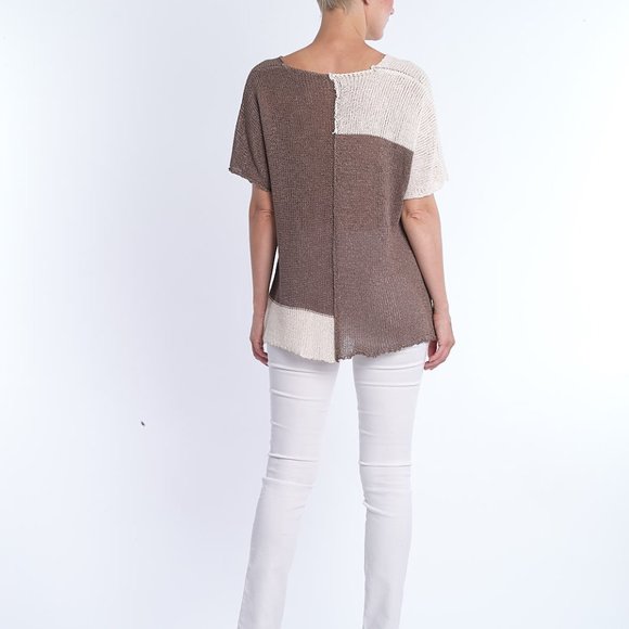 Colorblock Short Sleeve Lightweight Sweater - Picture 2 of 3